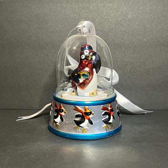 Mr Christmas Musical Rotating Penguin Joy to the World Glass Dome Ornament 4" - Picture 3 of 8